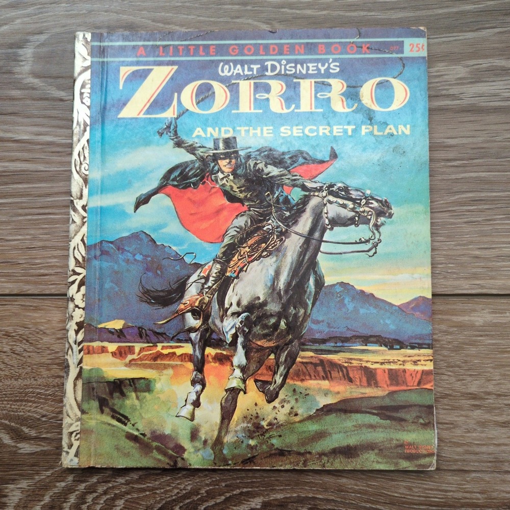 Vtg 1958 Little Golden Book Zorro and the Secret Plan Disney D77 First Ed